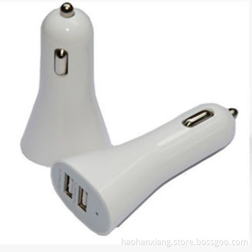 Dual ports USB car charger in white
